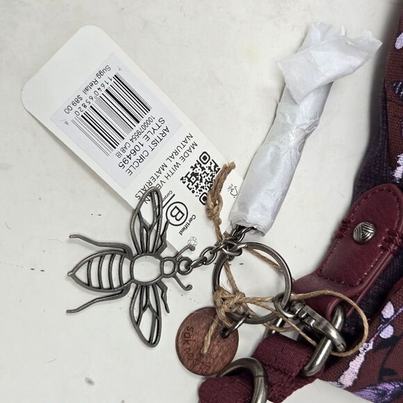 SAKROOTS Cabernet In Bloom Foldover Crossbody Purse Patchwork BEE Keychain NWT - Picture 3 of 15